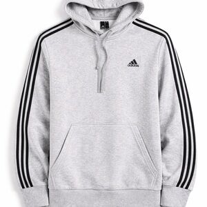 Adidas Men's Heather Gray Hoodie with Black Stripes